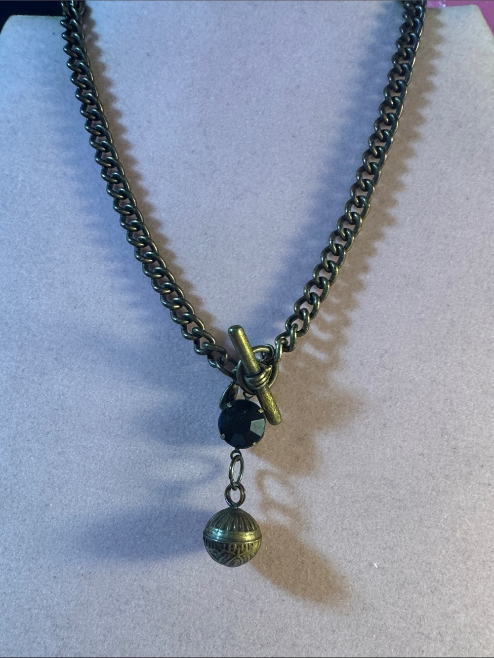 Antique Brass REAR VIEW MIRROR Black Stone Toggle Charm